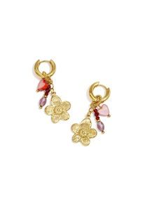 Adelia&acute;s Paar Ohrh&auml;nger ADELIA&acute;S "Ohrringe Ohrh&auml;nger mit Bl&uuml;tenanh&auml;ngern, Muschel- und Kristalldetails, goldfarben", goldfarben, Ohrringe, Damen, Einheitsgr&ouml;&szlig;e, Edelstahl, Paar Ohrh&auml;nger, Modischer Modeschmuck mit goldfarbenen Bl&uuml;tenanh&auml;ngern