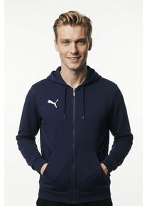 Kapuzensweatjacke Puma "TEAMGOAL CASUALS HOODED JACKET", Herren, Gr. S, blau (Puma navy, Puma wei&szlig;), Sweatware, Obermaterial: 100% Baumwolle, unifarben, regular fit normal, angesetztes B&uuml;ndchen, Sweatjacken Kapuzensweatjacke, mit Kapuze, f&uuml;r Fu&szlig;ball und Freizeit, mit Rei&szlig;verschluss
