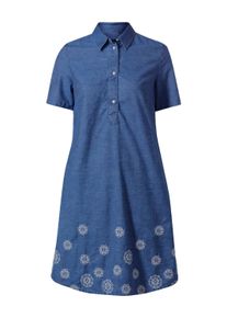 Hemdblusenkleid Heine "Jeans-Kleid Jeanskleid mit floraler Stickerei", Damen, Gr. 44, Normalgr&ouml;&szlig;en, blau (blau, bleached), Modisch, Rundhals, Kleider Hemdblusenkleid