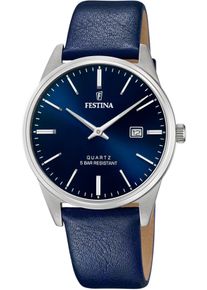 Quarzuhr Festina, blau (dunkelblau, dunkelblau), Armbanduhren, Damen, silberfarben, Quarzuhr, Armbanduhr, Herrenuhr, Damenuhr, Lederarmband, Datum