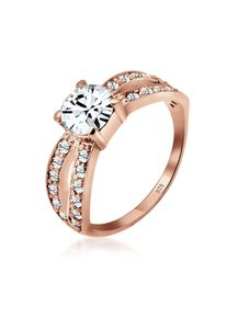 Silberring Elli "Ring Solit&auml;r Glamour&ouml;s Kristall 925 Silber" Gr. 54, rosa (rosegold), Fingerringe, Damen, 54, Silber 925 (Sterlingsilber), Silberring