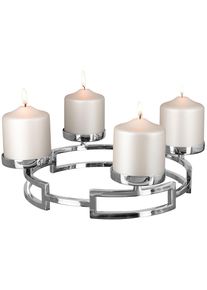 Kerzenleuchter Fink "HOMMAGE, Weihnachtsdeko", silber (silberfarben), H:8cm &Oslash;:37cm, Edelstahl, Kerzenhalter, Kerzenleuchter, aus Edelstahl, 4-flammig, Adventsleuchter