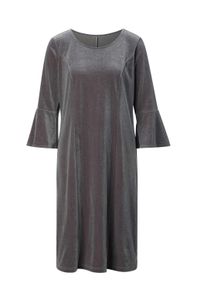 Etuikleid SIEH AN "Kleid Samtkleid mit Volants", Damen, Gr. 20, K-Gr, grau (anthrazit), Elegant, Rundhals, Kleider Etuikleid