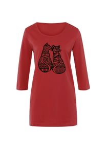 T-Shirt SIEH AN "Longshirt Longshirt mit Katzen-Print", Damen, Gr. 48, kirsche, schwarz, Basic, Rundhals, Shirts T-Shirt