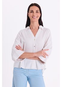 Hemdbluse Freequent "FQLAVA-SHIRT", Damen, Gr. L, wei&szlig; (brilliant wei&szlig;), Web, Obermaterial: 55% Leinen, 45% Viskose, h&uuml;ftlang, V-Ausschnitt, Blusen Hemdbluse