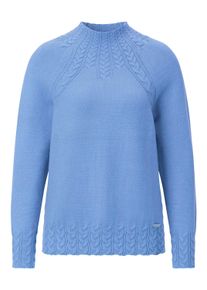 Strickpullover WITT "Stehkragen-Pullover Stehkragenpullover mit Zopfmuster vorn", Damen, Gr. 46, himmelblau, Strick, , Sportlich, Pullover Strickpullover
