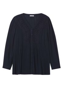 Klassische Bluse sheego by Joe Browns "Langarm-Bluse Langarm-Bluse mit H&auml;kelspitze und Biesen", Damen, Gr. 58, schwarz (tiefblau), Modisch, V-Ausschnitt, Blusen Klassische Bluse