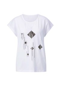 T-Shirt SIEH AN "Kurzarm-Shirt Kurzarmshirt mit Folien-Print", Damen, Gr. 38, wei&szlig; (wei&szlig;, schwarz), Modisch, Rundhals, Shirts T-Shirt