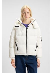 Steppjacke Hugo "Farida", Damen, Gr. M, wei&szlig; (natural 102), Web, Obermaterial: 100% Polyamid, unifarben, relaxed fit h&uuml;ftlang, hoch geschlossener Ausschnitt, elastischer Bund, Jacken Steppjacke, im Relaxed Fit mit verk&uuml;rzter L&auml;nge