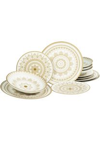 Teller-Set Creatable "Mandala Gold", gold (wei&szlig;, goldfarben), 12 Stk., Steinzeug, Geschirr-Sets, Teller-Set, Teller Set, goldene orientalische Motive, 12 Teile, f&uuml;r 4 Personen