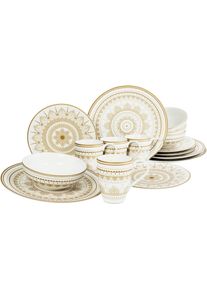 Kombiservice Creatable "Mandala Gold", gold (wei&szlig;, goldfarben), 16 Stk., Steinzeug, Geschirr-Sets, Kombiservice, Service, goldene orientalische Motive, 16 Teile, f&uuml;r 4 Personen