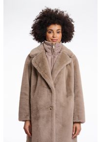 Rino & Pelle Fellimitatmantel RINO & PELLE, Damen, Gr. 42, beige (toffee), Pl&uuml;sch, Obermaterial: 100% Polyester. Futter: 100% Polyester, unifarben, l&auml;ssig geschnitten kniefrei, V-Ausschnitt, M&auml;ntel Fellimitatmantel, mit Reverskragen und mit 2-Verschluss