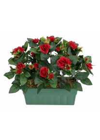 Kunstblume I.GE.A. "K&uuml;nstlicher Wildrosen-Busch im Kasten 30cm Deko Rosen Kunstrosen", rot, B:35cm H:30cm T:24cm, Obermaterial: 90% Polyester, 10% sonstige Fasern, Kunstpflanzen, Kunstblume, Rosenbusch Wildr&ouml;schen Kunstpflanze Blume Hochzeitsdeko Deko Dekoblume