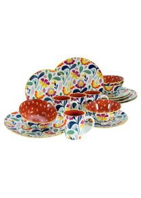 Kombiservice Creatable "Folklore Bunt, Kombi-Service 16 tlg", bunt (rot, bunt), 16 Stk., Steinzeug, Geschirr-Sets, Kombiservice, Blumenmotive