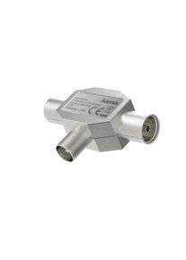 Hama SAT-Kabel "Antennen Verteiler, Koax Stecker - 2 Koax Kupplungen, Metall", silber (silberfarben), B:9cm H:2,5cm T:10,5cm, Kabel, Ausgang: F-Kupplung 2x Eingang: Koaxial, SAT-Kabel