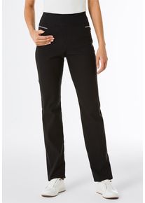 Schlupfhose Stehmann "Edel-Stretch-Hose Schlupfhose mit Zierrei&szlig;verschluss", Damen, Gr. 20, Kurzgr&ouml;&szlig;en, schwarz, Web, Stoff, , Sportlich, schmal, Hosen Schlupfhose