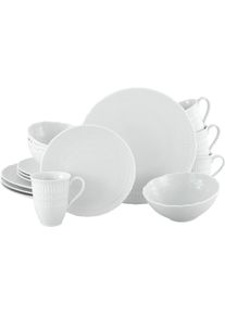 Kombiservice Creatable "Sofia, Kombi-Service 16 tlg", wei&szlig;, 16 Stk., Porzellan, Geschirr-Sets, Kombiservice, Klassisch-elegantes Relief