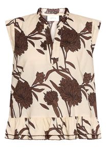 Klassische Bluse Cartoon "Casual-Bluse mit Raffung", Damen, Gr. 38, bunt (beige, braun), Obermaterial: 55% Baumwolle CO. 45% Lyocell CLY., Blusen Klassische Bluse
