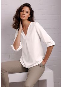 CR&Eacute;ATION L Schlupfbluse CREATION L "Modal-Bluse Longbluse mit seidig-mattem Glanz", Damen, Gr. 5, wei&szlig;, Web, Stoff, , Modisch, V-Ausschnitt, Blusen Schlupfbluse