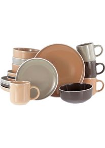 Kombiservice Creatable "Nordic Mocha Mousse, Service 16-tlg.", braun, 16, Steinzeug, Geschirr-Sets, Kombiservice, Nordische &Auml;sthetik, Glanzvolle Glasur