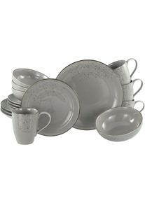 Kombiservice Creatable "Nature Collection, Kombi-Service 16-tlg", grau (stone), 16 Stk., Steinzeug, Geschirr-Sets, Kombiservice, Handwerklicher Look, Vintage