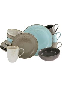 Kombiservice Creatable "Geschirr-Set NATURE COLLECTION Scandic", blau (grau, naturwei&szlig;, hellblau, kieselgrau), 16 Stk., Steinzeug, Geschirr-Sets, Kombiservice, Service, Naturfarben mit Sprenkeln, 16 Teile, f&uuml;r 4 Personen