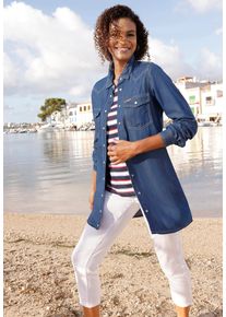 Jeansbluse WITT "Jeans-Longbluse Jeansbluse mit Druckknopfleiste", Damen, Gr. 36, blau (blau, stone, washed), Denim/Jeans;Twill, , Sportlich, Blusen Jeansbluse