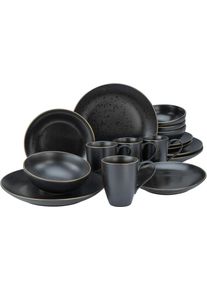 Kombiservice Creatable "Geschirr-Set Industrial", gold (schwarz, goldfarben), 16 Stk., Steinzeug, Geschirr-Sets, Kombiservice, Service, schwarze, Goldrand, 16 Teile, f&uuml;r 4 Personen