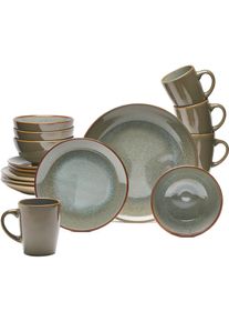 Kombiservice Van Well "Geschirr-Set Olbia Lago, 16-teilig", braun, 16 Stk., Steinzeug, Geschirr-Sets, Kombiservice, rund, braun / reaktiv, sp&uuml;lmaschinen- und mikrowellengeeignet