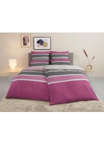 Bettw&auml;sche Tom Tailor HOME "Felix in Gr. 135x200 oder 155x220 cm", lila (beere), B/L: 155cm x 220cm, 1 Stk., 1 Stk., Biber, B/L: 80cm x 80cm, 3 Stk., Biber, Obermaterial: 100% Baumwolle, Bettw&auml;sche, Bettw&auml;sche, mit GRATIS-Zugabe: G&auml;stehandtuch (100% Baumwolle), mit Rei&szlig;verschluss