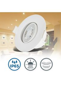 B.K.LICHT LED Einbauleuchte "6er Set Bad Einbaustrahler, IP65, Schwenkbare Deckenspots", wei&szlig;, 1, &Oslash; 9cm H: 4,2cm, 6 Stk., Leuchten, 3.000K, 480Lm, 4,9W, Kunststoff, 9 x 4,2 cm, LED Einbauleuchte