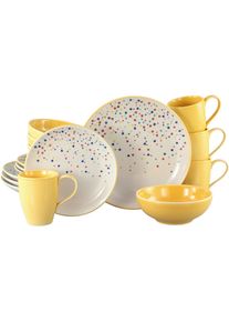Kombiservice Creatable "Joy, Kombi-Service 16-tlg.", bunt (gelb, bunt), 16 Stk., Steinzeug, Geschirr-Sets, Kombiservice, Unregelm&auml;&szlig;ige bunte Punkte, Gute Laune Geschirr, Frisch, Freundlich