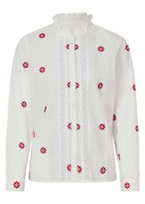 Klassische Bluse WITT "Spitzen-Bluse Spitzenbluse", Damen, Gr. 5, wei&szlig; (ecru, dunkelrot, gemustert), Batist, , Modisch, Rundhals, Blusen Klassische Bluse