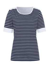 T-Shirt SIEH AN "Shirt Rundhalsshirt mit &Ouml;sen und Zierschn&uuml;rungen", Damen, Gr. 48, blau (marine, geringelt), Sportlich, Rundhals, Shirts T-Shirt