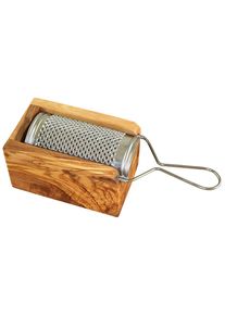 K&auml;sereibe OLIVENHOLZ-ERLEBEN "f&uuml;r Hartk&auml;se und Muskat, aus Edelstahl mit Olivenholzbox", beige (natur, edelstahlfarben), B:6cm L:18cm T:7,5cm, Edelstahl, Olivenholz, K&uuml;chenreiben, K&auml;sereibe, Metallreibe aus Edelstahl, Auffangbox aus Olivenholz, auch f&uuml;r Muskat