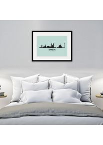 Bild queence "N&uuml;rnberg Skyline", blau (farbe rahmen: schwarz, farbe bild(er): blau), B:40cm H:30cm, Acrylglas, Holz, Papier, Bilder, Bild, HD Premium Poster-Druck inkl. Holzrahmen