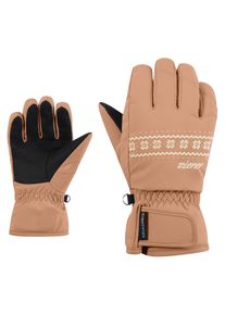 Skihandschuhe Ziener "LAILLA-Z AQUASHIELD M&Auml;DCHEN", Damen, Gr. 3,5, braun (braunie), Kunstfaser, Handschuhe Skihandschuhe, wasserdicht, winddicht, atmungsaktiv, warm, bestickt