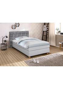 Boxspringbett Home Affaire "Iris", grau (hellgrau), B:121cm L:215cm, Holz teilmassiv, Stoff, Komplettbetten, Boxspringbett, inklusive Topper, in 4 Breiten, 3 Ausf&uuml;hrungen, 3 H&auml;rtegrade