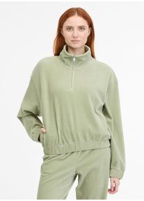 Sweatshirt Ragwear "IZZAR CORD", Damen, Gr. L (40), gr&uuml;n (dusty gr&uuml;n), Sweatware, Obermaterial: 76% Baumwolle, 20% Polyester, 4% Elasthan, unifarben, regular fit h&uuml;ftlang, Rundhals, elastischer Bund, Sweatshirts Sweatshirt, Stehkragen mit Rei&szlig;verschluss im Troyer-Stil