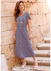 Sommerkleid WITT "Jersey-Kleid Jerseykleid mit Taillen-Gummizug", Damen, Gr. 21, Kurzgr&ouml;&szlig;en, bunt (marine, orchidee, bedruckt), Modisch, Rundhals, Kleider Sommerkleid