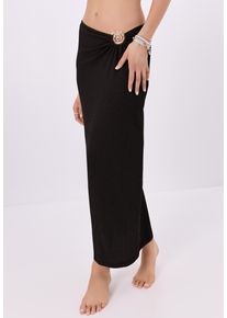 Maxirock LSCN BY LASCANA, Damen, Gr. 40, schwarz, Crash, Obermaterial: 98% Polyester, 2% Elasthan, unifarben, figurbetont kn&ouml;chelfrei, R&ouml;cke Maxirock, aus weicher Crinkleware mit Zieraccessoire