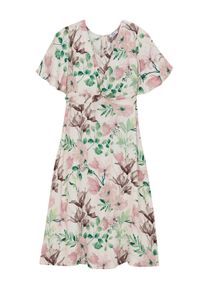 Jerseykleid sheego "Kleid Blumenkleid mit Fl&uuml;gel&auml;rmeln und Knotendetail", Damen, Gr. 58, Normalgr&ouml;&szlig;en, bunt (champagner, puder, bedruckt), Elegant, V-Ausschnitt, Kleider Jerseykleid