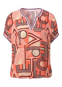 Schlupfbluse WITT "Druck-Bluse Druckbluse aus reiner Viskose", Damen, Gr. 40, orange (koralle, sand, bedruckt), Modisch, V-Ausschnitt, Blusen Schlupfbluse