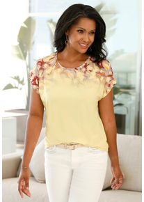 T-Shirt WITT "Print-Shirt Print-Shirt mit Bl&uuml;ten-Dessin", Damen, Gr. 54, gelb (zitrone, gelb, bedruckt), Elegant, Rundhals, Shirts T-Shirt