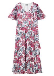 Maxikleid sheego "Abendkleid Chiffonkleid mit Blumenprint", Damen, Gr. 54, N-Gr, bunt (beere, gemustert), Elegant, V-Ausschnitt, Kleider Maxikleid, mit Blumenprint, blickdicht gef&uuml;ttert