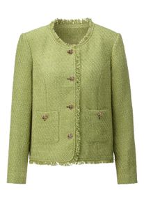 CR&Eacute;ATION L Blusenblazer CREATION L "Boucl&eacute;-Blazer Boucl&eacute;-Blazer mit Fransen-Verzierung", Damen, Gr. 52, gr&uuml;n (lindgr&uuml;n), Boucl&eacute;, , Elegant, Rundhals, Blazer Blusenblazer