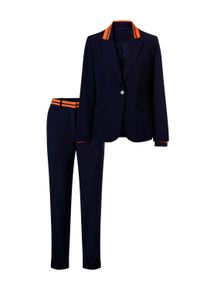 Business-Kost&uuml;m Heine "Hosenanzug Hosenanzug mit Kontrastdetails", Damen, Gr. 42, blau (marine, orange), Web, Stoff, , Modisch, Kost&uuml;me Business-Kost&uuml;m