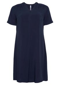 Sommerkleid sheego "Sommerkleid Luftiges A-Linien-Kleid aus leichter Viskose", Damen, Gr. 56, Normalgr&ouml;&szlig;en, blau (marine), Sportlich, Rundhals, Kleider Sommerkleid, aus leichter Viskose, in A-Linie