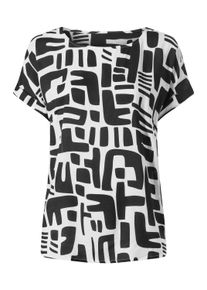 Schlupfbluse Heine "Bluse Kurzarmbluse mit", Damen, Gr. 36, schwarz-wei&szlig; (schwarz, ecru, bedruckt), Web, Stoff, , Modisch, Rundhals, Blusen Schlupfbluse