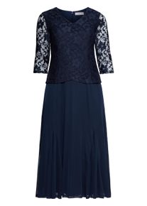 Maxikleid sheego "Abendkleid Abendkleid mit Spitze und Mesh", Damen, Gr. 46, N-Gr, blau (marine), Elegant, V-Ausschnitt, Kleider Maxikleid, mit floraler Spitze
